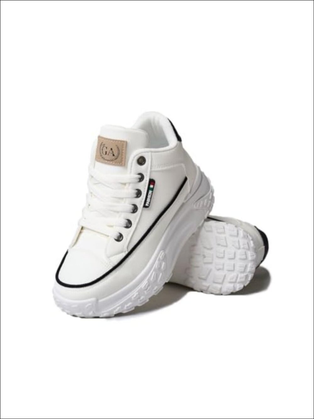 Chunky Platform Sneakers Faux Leather Mesh Lace-Up Walking Shoes